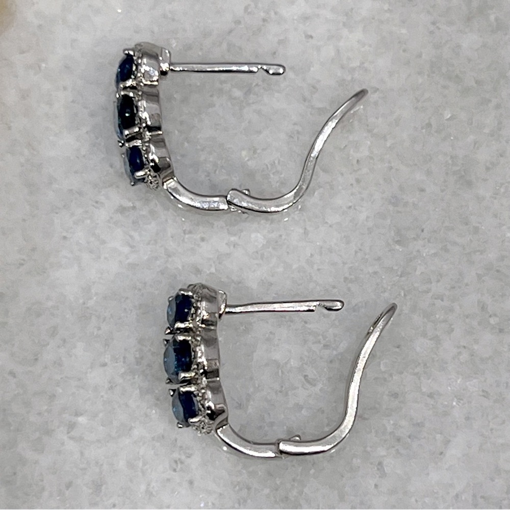 Trilogy Blue Gemstone Diamond Accent Latch Back Earrings - Picture 8 of 11